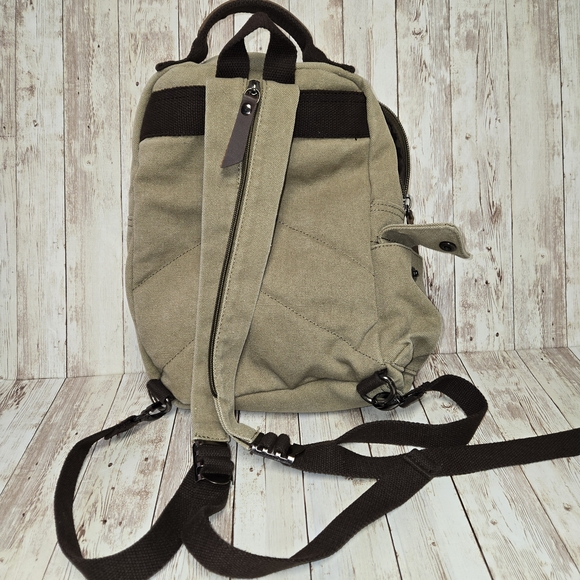 Unisex Canvas Backpack Medium Military Style Brown Straps Durable Casual - Picture 2 of 16